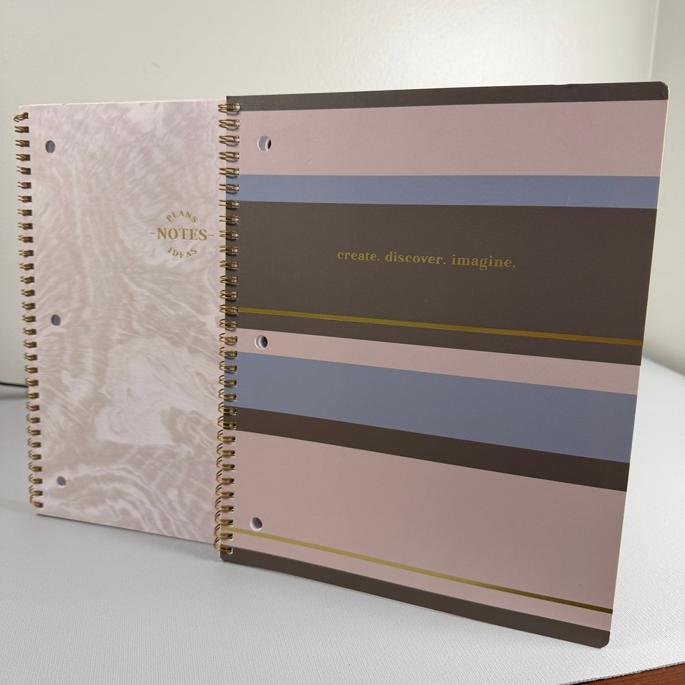 TWO GORGEOUS Caliber 1 Subject Notebook College Ruled Pink Marble Striped